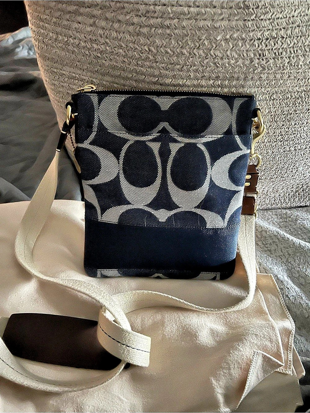 Coach Signature Denim Swingpack Crossbody Bag Black & gray